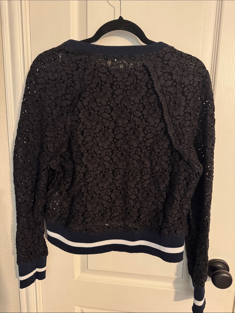 Zara Woman Navy Lace Crewneck Pullover - Picture 3 of 4